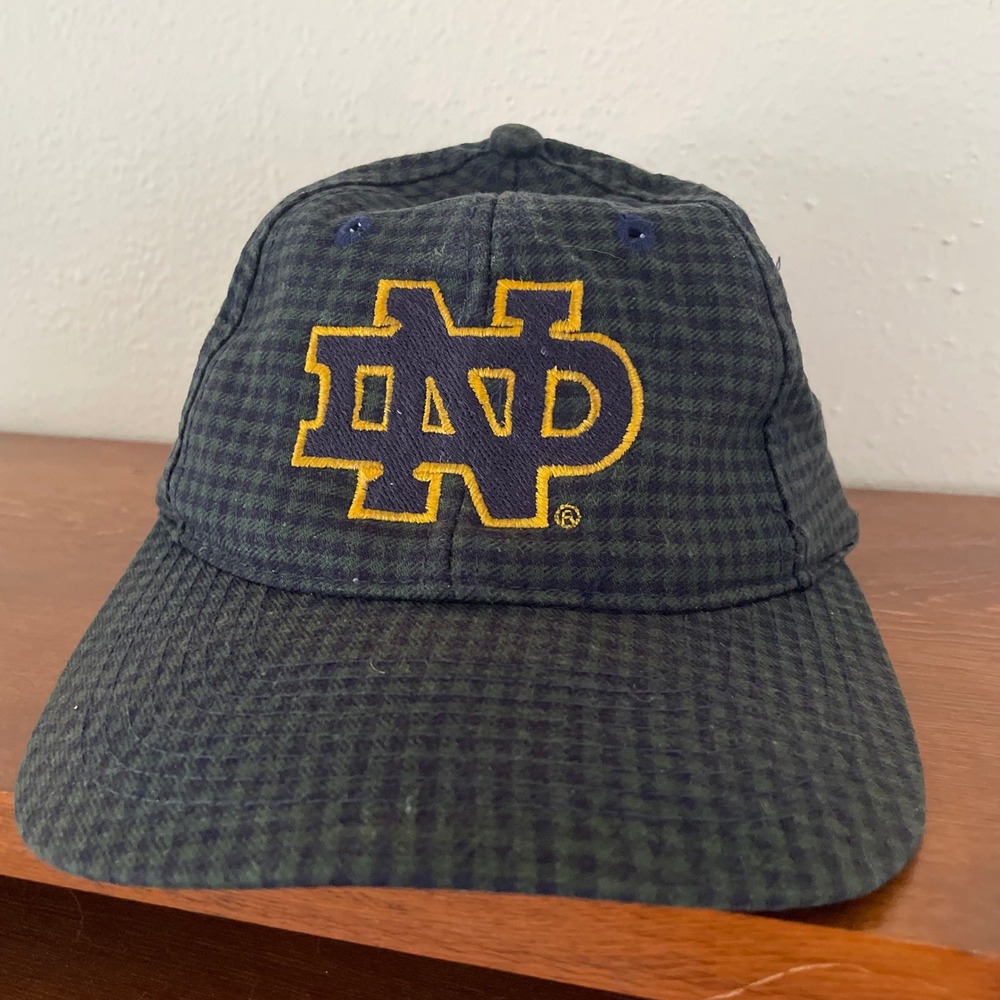 Vtg 90s Notre Dame Plaid Big Logo Preppy Fighting Irish The Game Snapback Hat